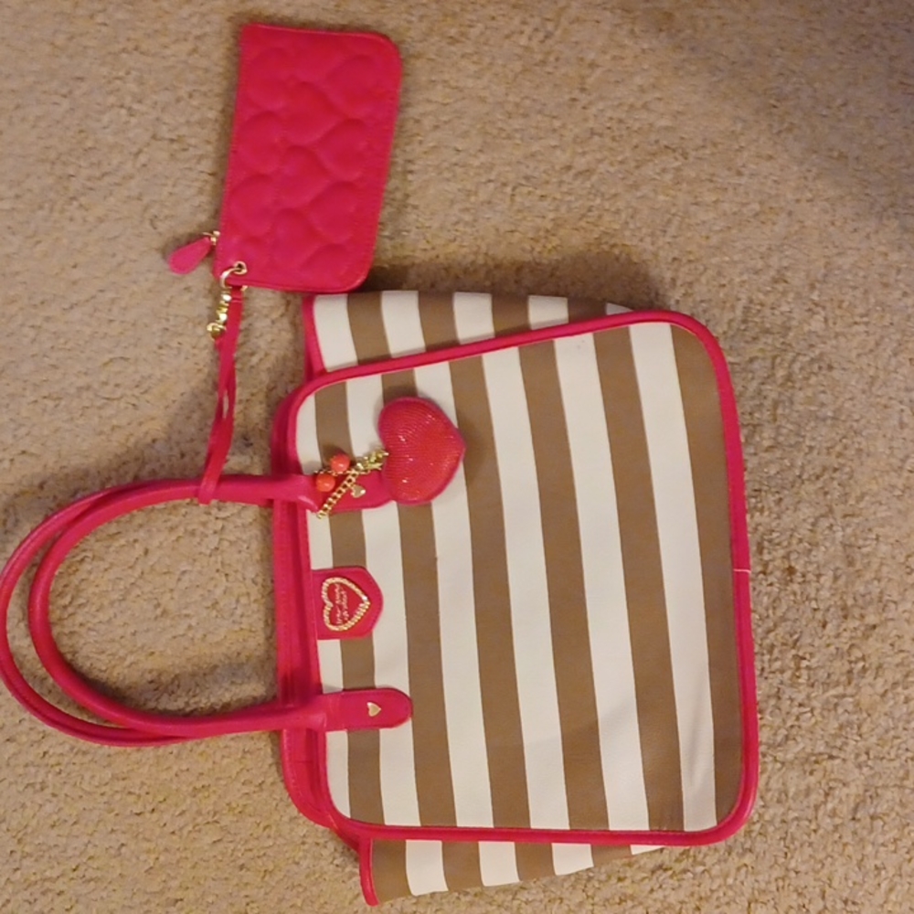 Pink and Tan Betsy Johnson handbag